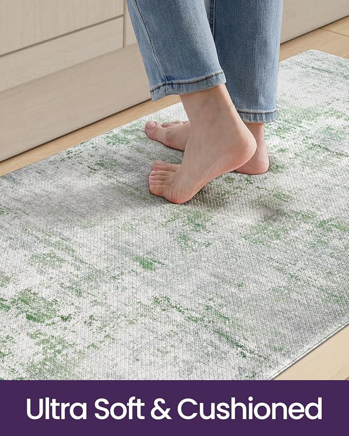 DEXI Kitchen Mats Cushioned Anti Fatigue, 23x59 Floor Padded Runner Rug Non Slip, Waterproof Standing Comfort Memory Foam for Front Sink Laundry, Green
