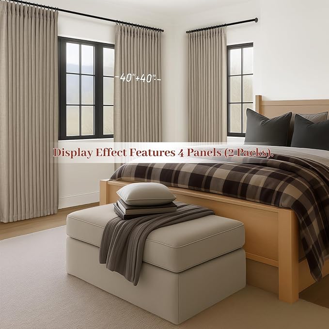 100% Blackout Extra Long Floor to Ceiling 132 Inch Curtains for Bedroom 2 Panel Set, Warm Beige Memory Shape Pinch Pleat Natural Linen Viral Drapes Light Blocking Privacy Curtain for Room Divider 11FT
