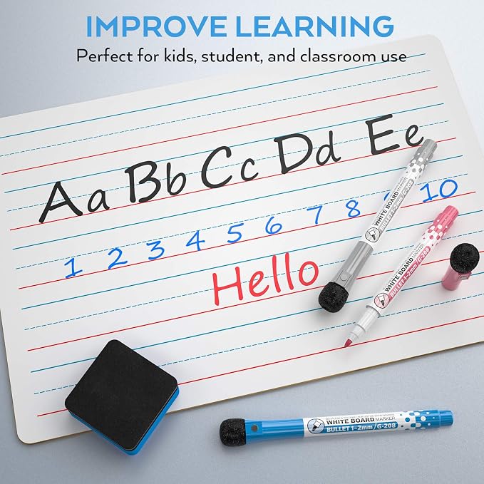 Nicpro Dry Erase Lap Board 9 x 12 inches 4 Pack Ruled Kid Double Sided Blank & Lined Small Lapboard with 8 Pens, 2 Eraser, Learning Mini Whiteboard Portable for Student and Classroom Use
