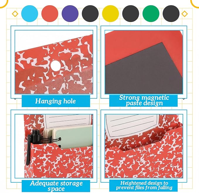 Gilprop 8 Pack Magnetic File Holder, 10"x13"x1.2" Magnetic Wall File Folders for Whiteboard, Hanging Classroom Organizer Storage, Refrigerator Magazine Holder for Mail Letters Paper Desk Office