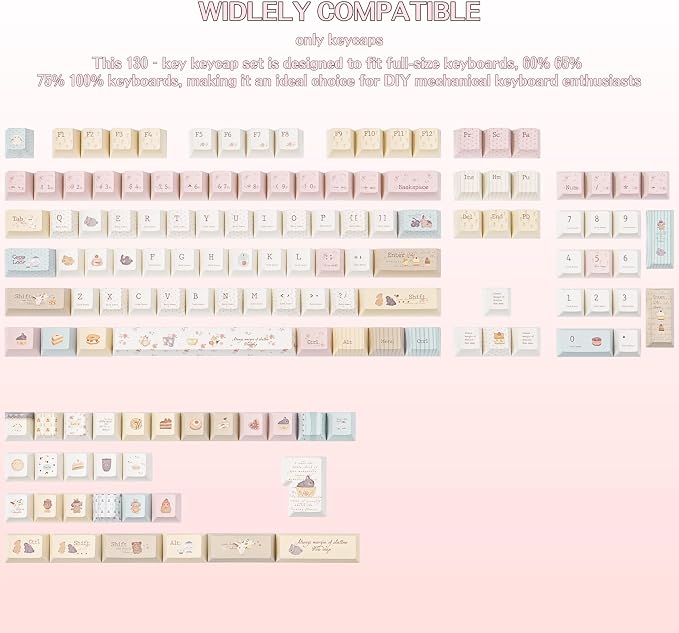 Pink Cute Rabbit Keycaps, PBT Custom Keyboard Caps, Cherry Profile Keycaps Set, Dye-Sublimation, 145 Keys for Mechanical Keyboard, Cute Key Caps Compatible with ANSI/ISO, 60% 75% 100%