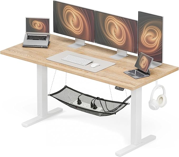 Acrolix Electric Standing Desk, Height Adjustable Home Office Desk with Memory Presets & Cable Management,Oak Sit Stand Desk for Work from Home, Ergonomic Computer Desk (63" x 24")
