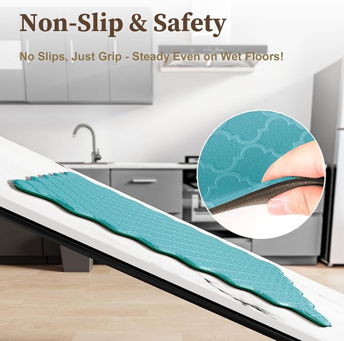 Arenarug Upgrade Scalloped Embossed Kitchen Mats for Floor 2PCS Cushioned Anti Fatigue Waterproof Foam Kitchen Rugs Non Slip Washable Comfort Standing Mat for Sink Laundry, 17.3"x30"+17.3"x47", Blue