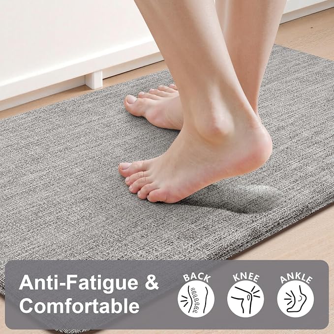 Collive Kitchen Mats Cushioned Anti Fatigue, Modern Abstrac Waterproof Kitchens Floor Mat Non Slip Sink Rug 2 Piece, Comfort Desk Standing Rugs for Office, Laundry, 17"x29"+17"x47", Light Grey