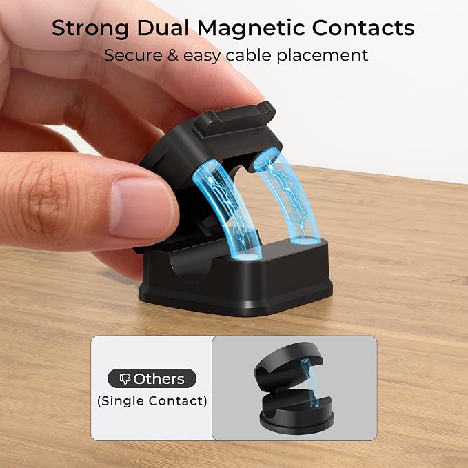 Basesailor 6Pack Magnetic Cable Clips Organizer,Cord Management Holder | Strong Adhesive Phone Charging Wire Keeper for Desk,Nightstand,Wall,Car,Desktop,Table,Home,Office
