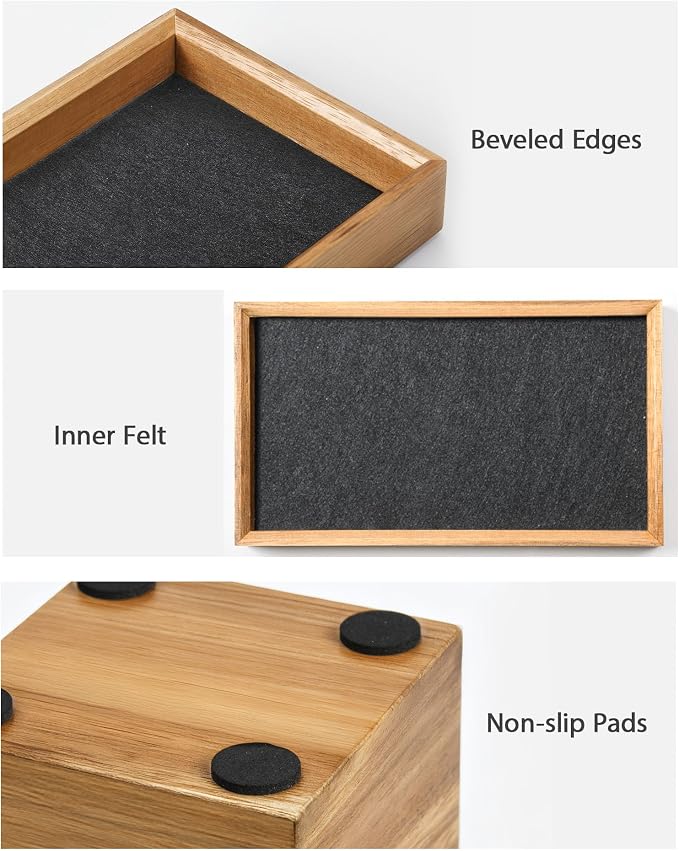 HULISEN Wooden Desk Organizer Tray, Pencil Holder with Felt Lining | Non-Slip Desk Tray Set, Pen Storage Compartment, Space-Saving Design, Desktop Accessory for Room Office & Workspace