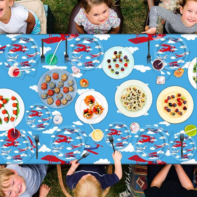 Airplane Birthday Party Supplies Serves 24 Plane Party Paper Plates Napkins Set Airplane Tablecloth Tableware Kit for Baby Shower Decorations Kids Boys Girls