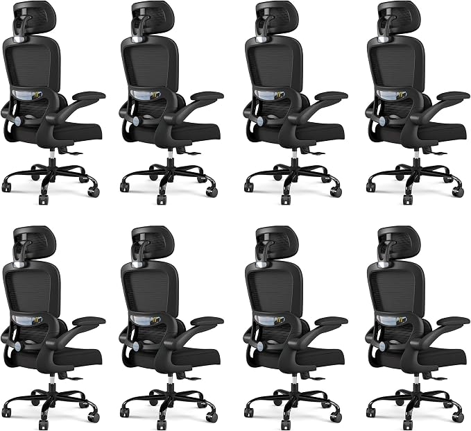 TRALT Office Chair Ergonomic Desk Chair, 330 LBS Home Mesh Office Desk Chairs with Wheels, Comfortable Gaming Chairs Black Pack of 8