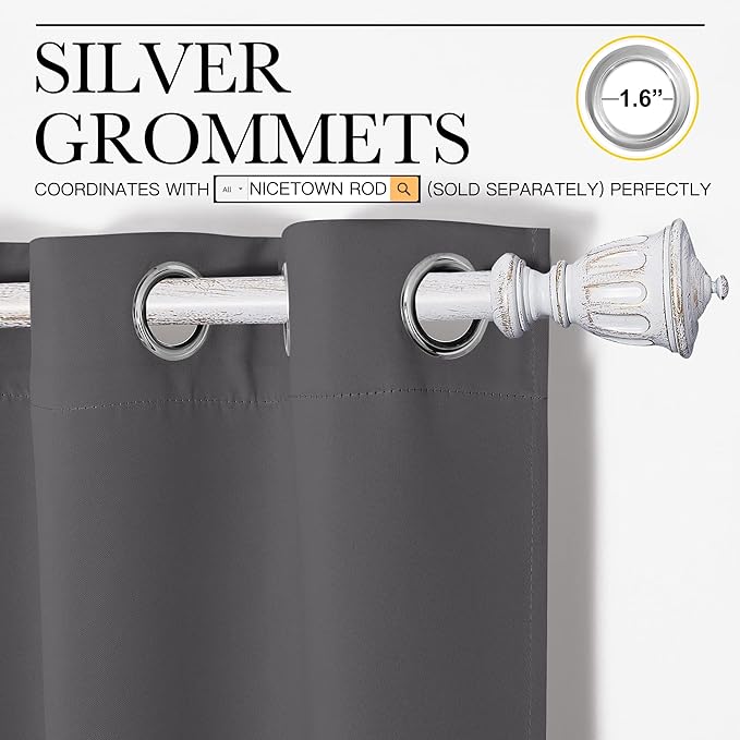 NICETOWN Grey Blackout Curtain 86 inch Long, W55 x L86, 1 Panel, Thermal Insulated Window Treatment with Grommet Room Darkening Thermal Insulated Panel for Bedroom/Living Room