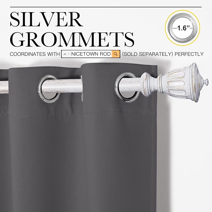 NICETOWN Grey Blackout Long Curtain 96 inch Length, W55 x L96, 1 Panel, Thermal Insulated Window Treatment with Grommet Room Darkening Thermal Insulated Panel for Bedroom/Living Room