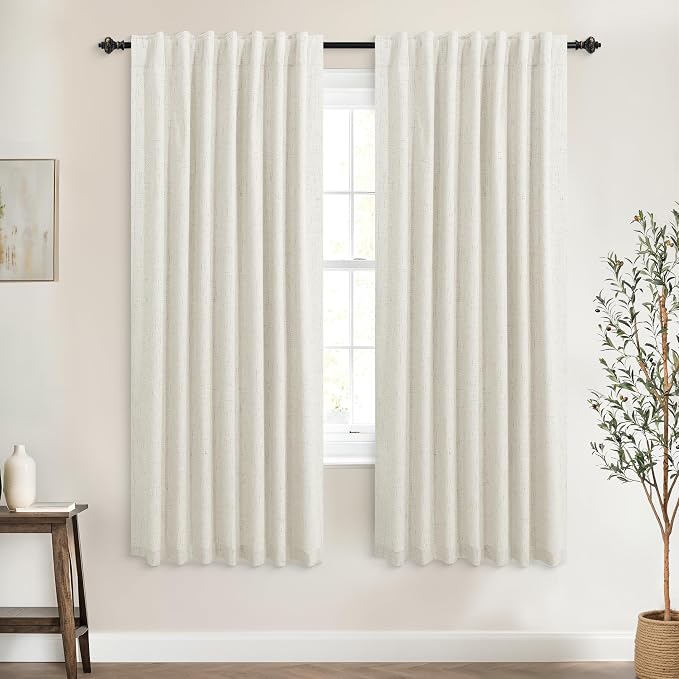 KOUFALL 72 Inch Long Black Out Curtains,Linen Textured Back Tab Room Darkening Blackout Curtains for Living Room Bedroom 72 in Length 2 Panels Set