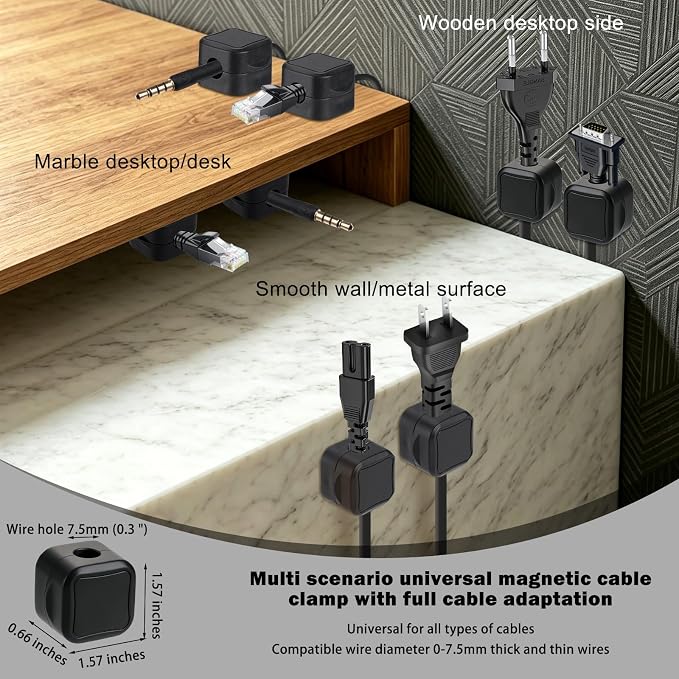 Magnetic Cable Clips 80 Pack Cord Organizer Holder - Adjustable Cord Holder Management, Spring Cable Holder Clips for Home Office,Desk,Phone,Wall,Desktop,Nightstand,Appliance