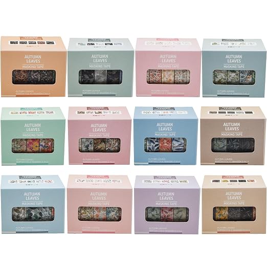 Flowers Washi Tape Set 60 Rolls Leaves Patterns Decorative Skinny Fall Masking Tapes for Arts, DIY Crafts, Journals, Planners, Scrapbook, Wrapping (Autumn)
