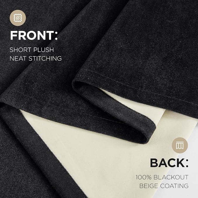 Joydeco Black 100% Blackout Curtains 108 Inch 2 Panels, Luxury Thermal Insulated Black Velvet Curtains for Bedroom Living Room, Soundproof Blackout Window Drapes, Rod Pocket & Back Tab (52W x 108L)