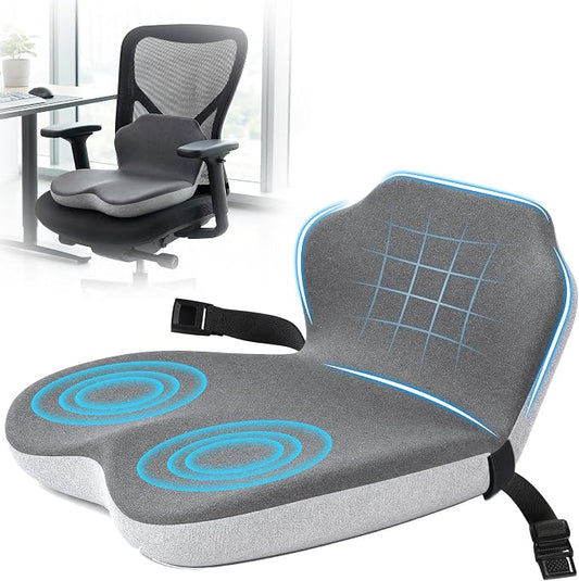 Memory Foam L-Shaped Ergonomic Cushion for Office | Chairs Comfort & Support for Long Sitting Memory Foam U-Shape Tailbone Relief + L-Shape Back Cushion
