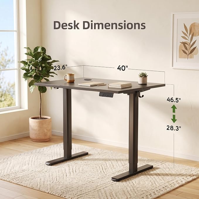 Claiks Electric Standing Desk, Adjustable Height Stand up Desk, 40x24 Inches Sit Stand Home Office Desk with Splice Board, Black Frame/Deep Black Top