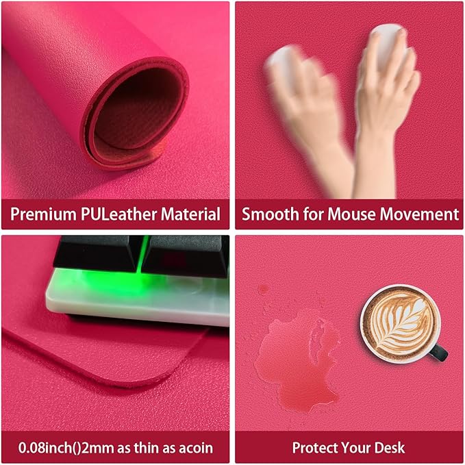 Leather Desk pad Protector, Office Mat, Large Mouse Mat, Non-Slip PU Leather Blotter, Laptop Desk Pad,Waterproof Laptop Computer Desk Keyboard Mat for Office/Work/Home/Decor (Rose, 55in*18in)