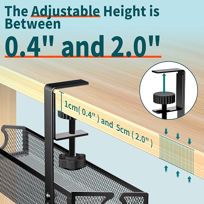 Under Desk Cable Management Tray Black, No Drill Desk Cable Management Organizer with Clamp for Desk Wire Management, PC Cord Organizer Accessories & Workspace Organizers for Office, Home(2 Pack)