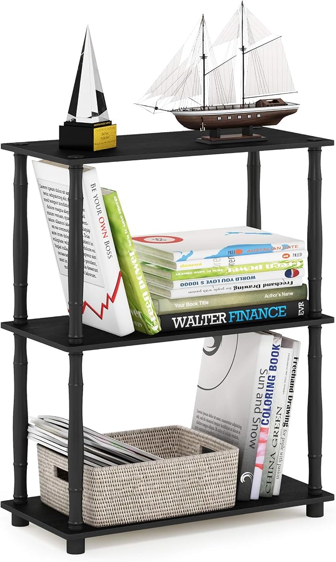 Furinno TURN-N-TUBE Storage Shelves, 3-Tier Book Shelf, Corner Shelf, Toolless Open Shelves, for Organization and Storage, Living Room, Garage, Home Office, Americano