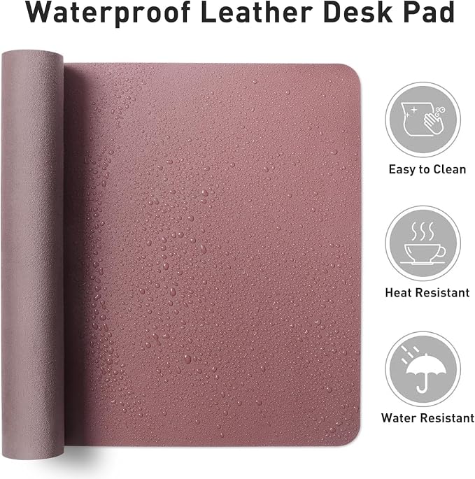 Bloss Dark Red Desk Mat, Large Mouse Pad, Non-Slip Desk Protector Mat, Leather Desk Blotter, Waterproof Desk Pad for Make Up Desk/31.5×15.7 Inch