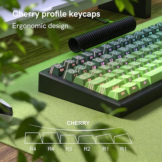 dagaladoo Matcha Green Topographic keycap Sets,Line Backlit Gradient keycaps,Shine Through Keyboard Keys,Side Printed Key caps Cherry Profile for 61/64/66/68/71/75/84/87/100/104 Mechanical Keyboards