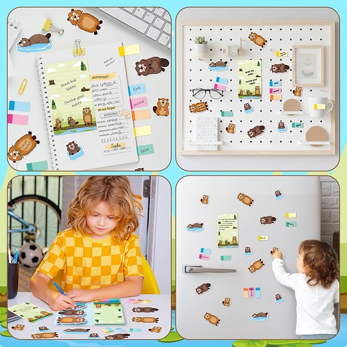 B1ykin Cute Sticky Notes Set - I Just Really Like Beaver Self-Stick Notes Pad, 550 Sheets Writing Memo Pages Sticky Notepad for Teacher Appreciation Gifts, School Office Supplies (Beaver)