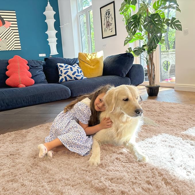OLANLY 4x12 Area Rugs for Living Room Bedroom, Machine Washable Soft Fluffy Shaggy Bedside Rug, Indoor Floor Carpet for Kids Girls and Boys, Dorms, Nursery Rooms, Home Decor Aesthetic, Beige