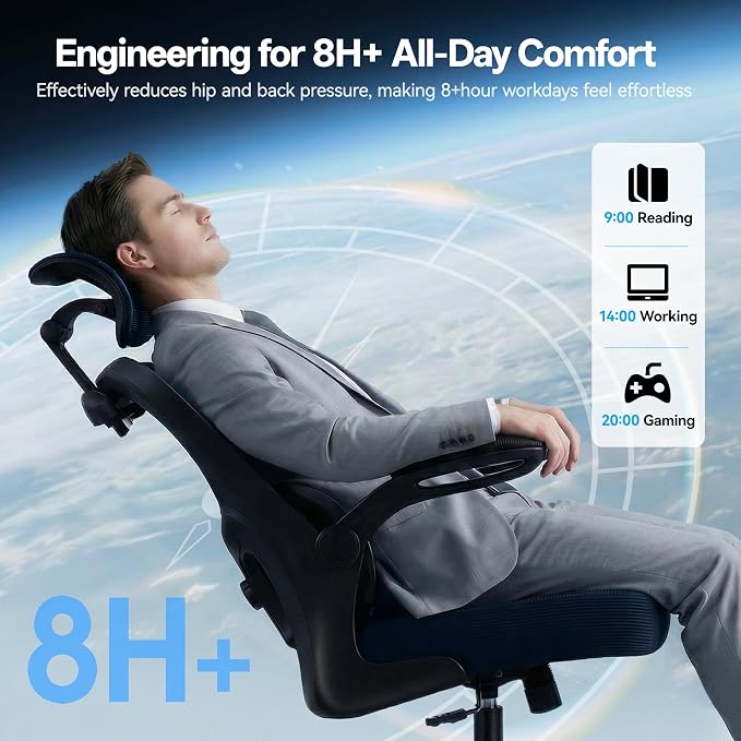 AreShark Office Chair Ergonomic Desk Chairs with Adjustable Lumbar Support& Headrest Hanger, High Back Breathable Mesh Chair with Wheels, Rolling Swivel Comfy Task Computer Chair for Home Work Gaming