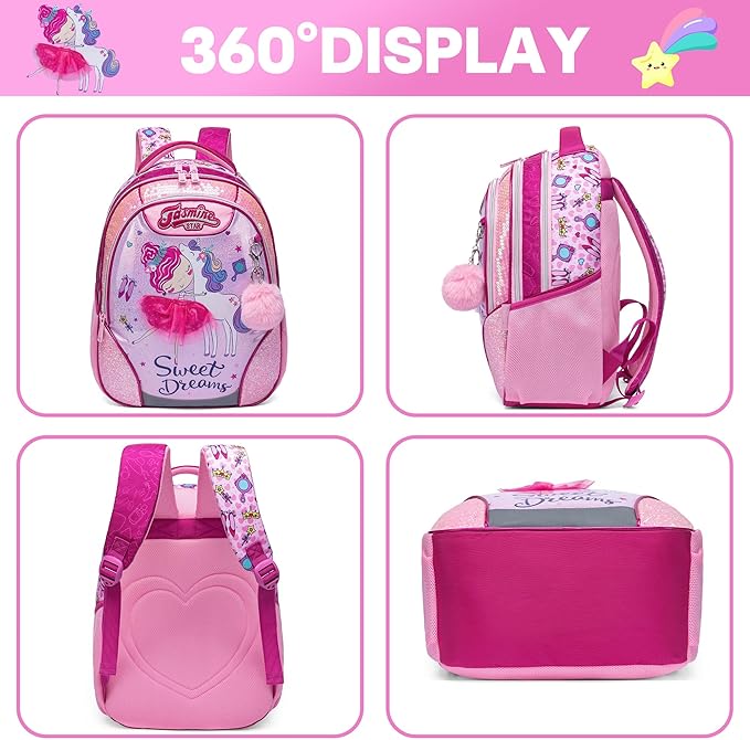 Meetbelify Backpacks for Girls School Bag Cute Girls Backpacks Ages 8-10 with Lunch Box Pencil Case Kids Bookbag Set Travel Backpack for Elementary Students Backpack to School Supplies