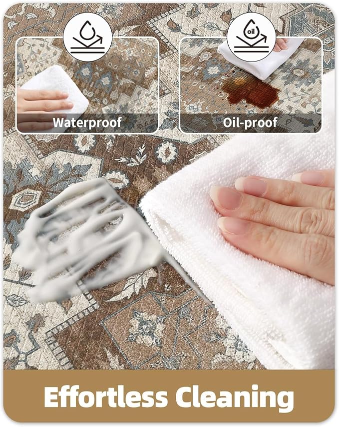 Color&Geometry Kitchen Floor Mat 24x59 Faded Vintage Anti Fatigue, Brown | 0.4in Cushion Standing Mat For Cooking/Working/Laundry, Boho Decor, Non Slip PVC Kitchen Rug, Oil/Water Proof, Anti Slip