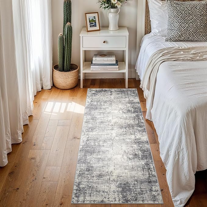 2x5 Hallway Washable Runner Rug - Non-Slip Kitchen Rugs with Rubber Backing Abstract Neutral Low-Pile Carpet Runners for Laundry Room Home Decor Bedroom Bathroom Entryway (Gray Beige,2x5)