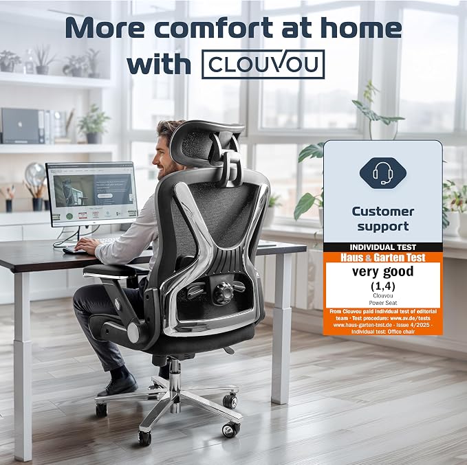 PowerSeat Ergonomic Office Chair Comfy [#1 in Tests] Swivel Chair | Ergonomic Chair with Breathable Mesh Back | Computer Chair with wheels | Home Office Desk Chair with 2D Headrest | For 440lbs
