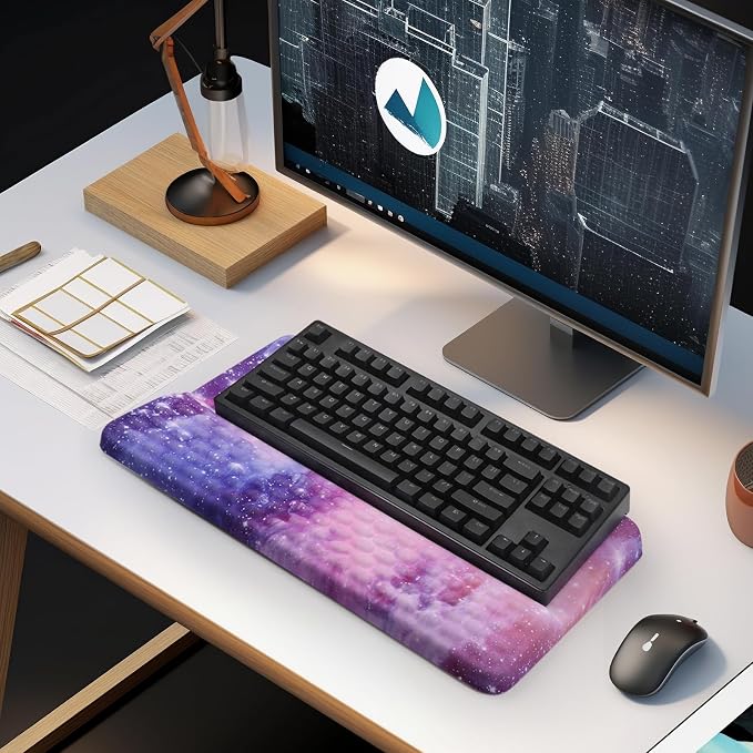 Ergonomic Keyboard Stand with Wrist Rest, Computer Wrist Support Pad | Comfy Tilted Keyboard Riser Holder Wrist Pad for Pain Relief, Soft Memory Foam Desk Cushion for Office Home