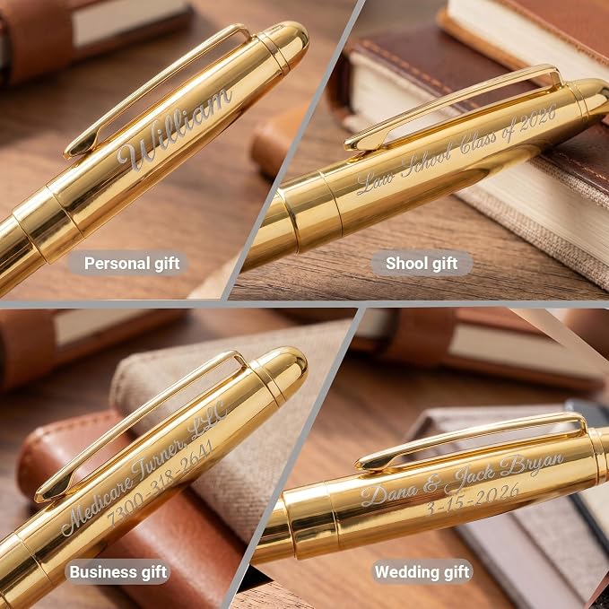 Ancolo Personalized Retractable Ballpoint Pens Stainless Steel Fancy Pens Engraved with Your Name Logo or Message, Phone Number Black ink Perfect for Bank, Office, Hotel 5 Pcs/Pack