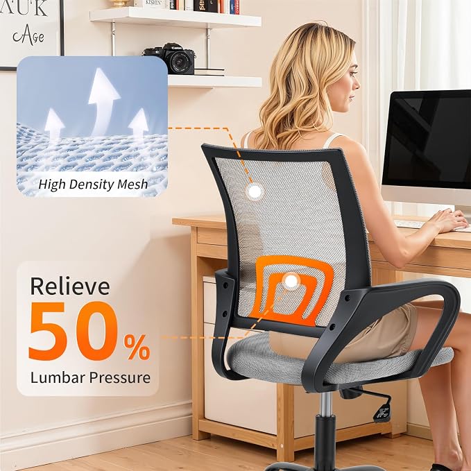 BestOffice Office Chair Ergonomic Cheap Desk Chair Mesh Computer Chair Lumbar Support Modern Executive Adjustable Stool Rolling Swivel Chair for Back Pain (Grey)
