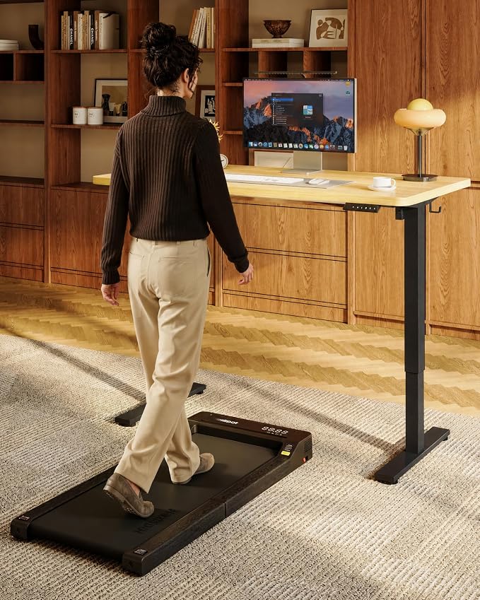 FLEXISPOT EN1 One-Piece Standing Desk, 48"x24" Seamless Desktop Electric Height Adjustable Desk for Home Office, Multi-Monitor Setups & Easy Assembly, Maple (Black Frame)