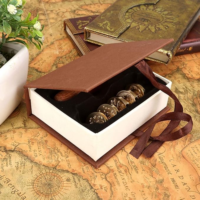 Yoption 6 Pcs Wax Seal Stamp Set, Christmas Sealing Wax Stamps Kit, Wooden Handle with Brass Head for Christmas Greeting Cards Gift