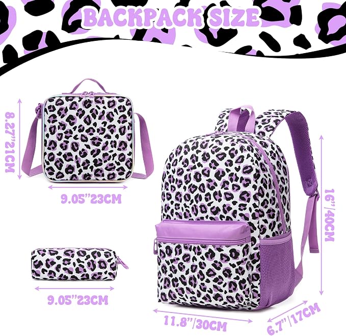 Backpack for Girls Backpack for School 8-10 Kids Backpacks with Lunch Box Leopard Print Schoolbag for Kids
