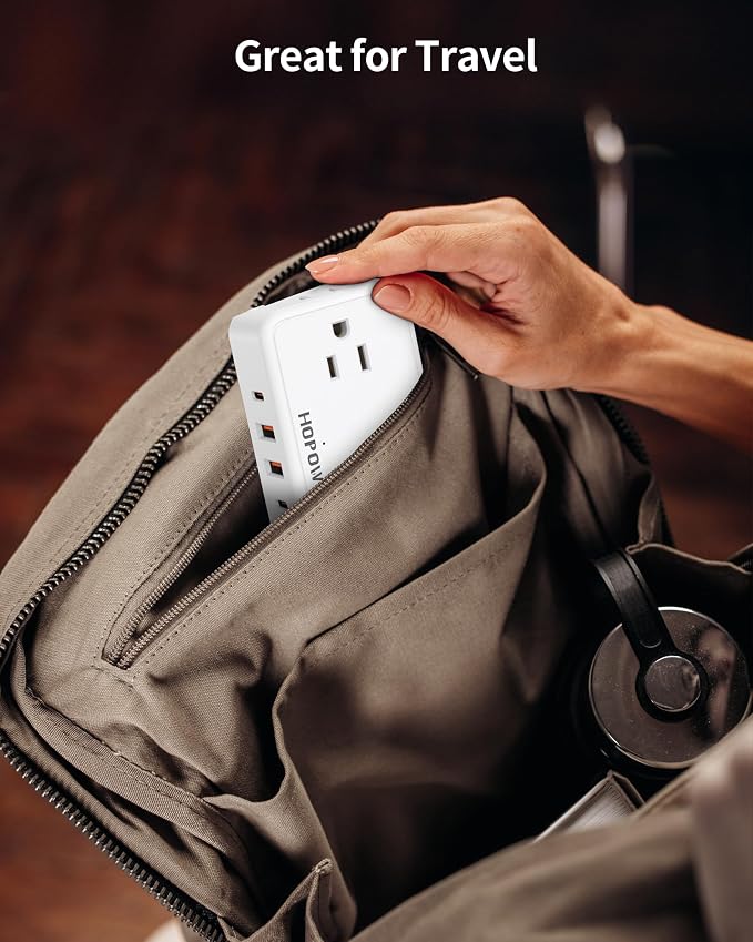 Flat Plug Extension Cord, 6 Ft Ultra Thin Power Strip with 4 AC Wide Spaced Outlets and 4 USB (2 USB-C) Ports, No Surge Protector for Cruise Ship, White Extension Cord for Travel Home Office