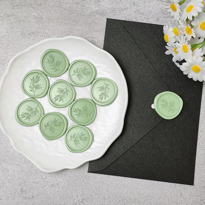 50 Pcs Sage Green Wax Seal Stickers Self- 3D Wedding Invitation Seal Stickers, Perfect for Wedding Invitation, Envelopes Christmas Cards, Seating Chart, Good Adhesion and Easy to Use