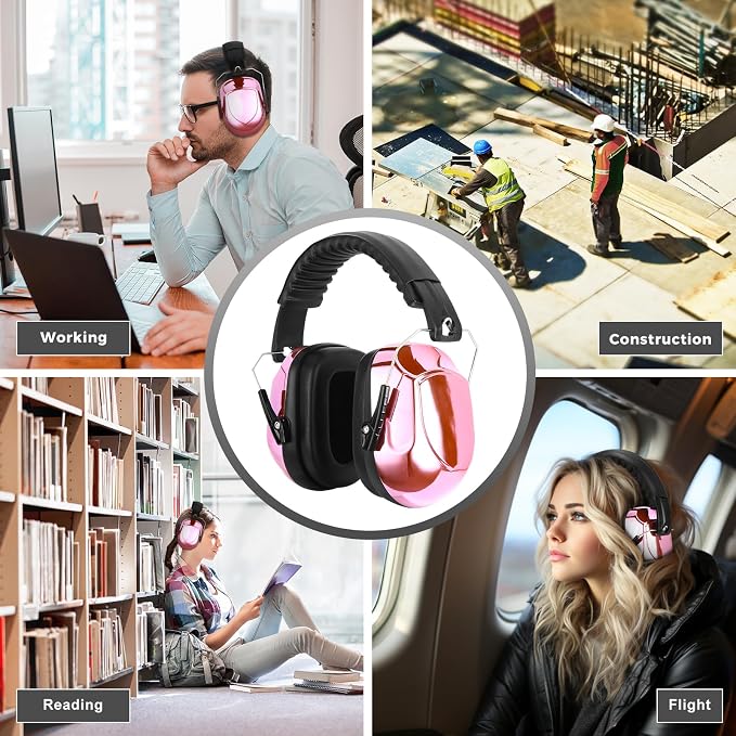ProCase NRR 28dB Noise Reduction Ear Muffs, Foldable Adjustable Passive Noise Cancelling Headphones for Adults Kids Autism, Hearing Protection for Shooting, Construction, Mowing -Metalic Pink