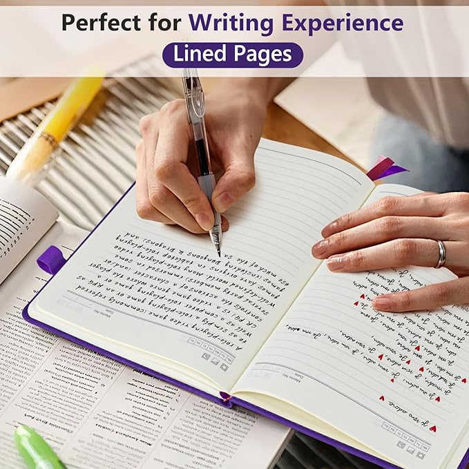 PERCUN Lined Journal Notebook for Men & Women, 160 Pages Leather Journals for Writing, A5 Hardcover Notebooks for Note Taking, Work, School, Business, Travel,Daily Diary 5.9" x 8.5" (Purple)