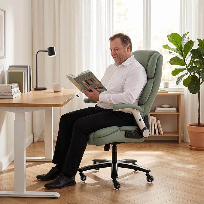 HOMCOM 400 Lbs Heavy Duty Office Chair with Adjustable Lumbar Support Green | Inflatable Adjustable Lumbar Support, 400 Lbs Heavy Duty High Back Desk Chair, Pet-Friendly Fabric, 4-Level Gas Lift