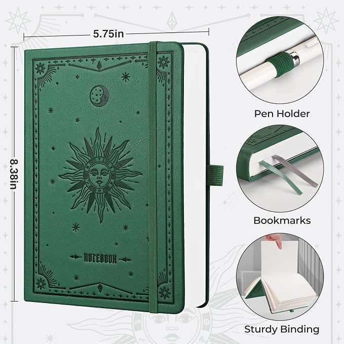 EMSHOI Blank Notebook Journal - 320 Pages, 100gsm Thick Paper, A5 Hardcover Leather, Art Sketchbook for Drawing, Unlined, Plain Sketch Book for Women Men Work Writing, 5.75 X 8.38, Dark Green