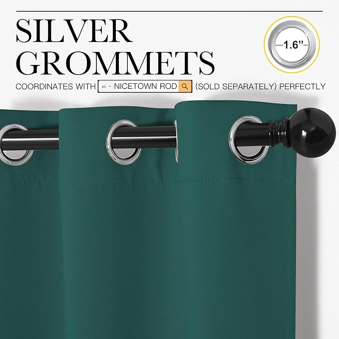 NICETOWN Christmas Thermal Insulated Solid Grommet Blackout Curtains/Drape for Living Room (Hunter Green, 1 Pair, 42 by 84-Inch)