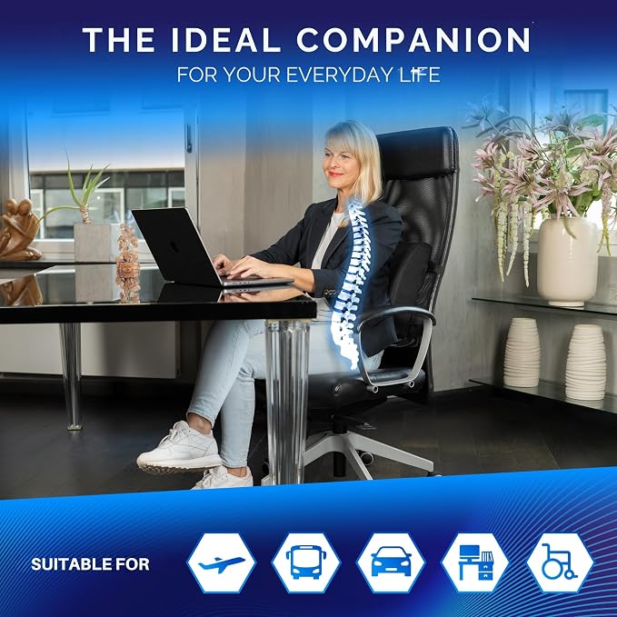 Healthfix® Ergonomic Lumbar Support Pillow – Expertly Designed in Germany – Improves Posture & Relieves Back Pain – Memory Foam Back Cushion for Office Chair & Couch - Firm (185-300 lbs)