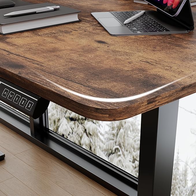 Monomi 71" Electric Standing Desk for Home Office - Large 1.8-Meter Adjustable Height Desk, 176 lbs Capacity, 4 Memory Presets, Quiet Motor & Anti-Collision (Rustic Brown/Black)