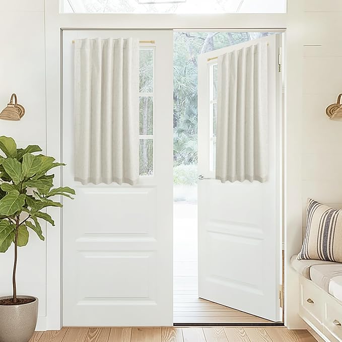 KOUFALL Linen Half French Door Curtains for Window Set of 2 Blackout Short 40 Inch Length Privacy Small Curtains for Front Back Door Glass Window Kitchen