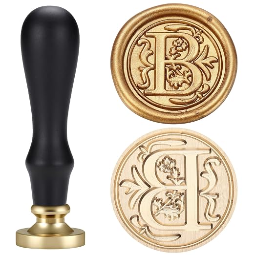 Yoption Traditional Initial Alphabet Wax Seal Stamp with 120 Antique Gold Wax Seal Beads Kit for Wedding Engagement Party Invitation Envelope Christmas Gift Wrap - Letter B