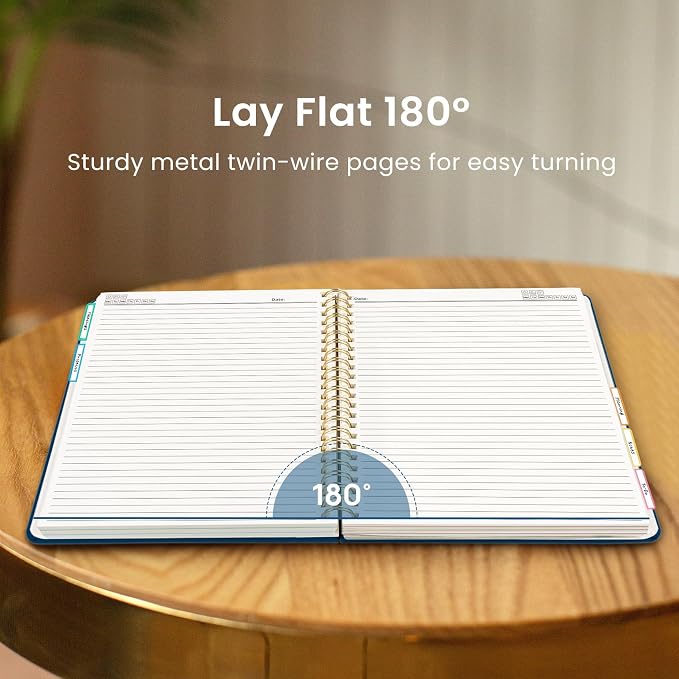Large Spiral Lined Notebooks for Work with Removable Dividers & Tabs, 8.5"x11" Pretty Hardcover 5 Subject Notebook Journal for Women, College Ruled, Perfect for Study & Office Organization, 280 Pages, Navy Blue